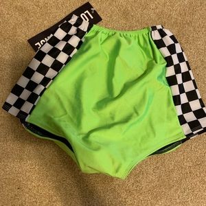 lime green and checkered booty shorts